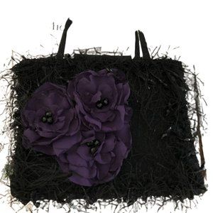 Black Fluffy Handbag with purple Flower